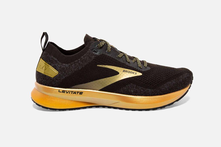 Levitate 4 Road Brooks Running Shoes NZ Womens - Black/Gold - STCNHE-126